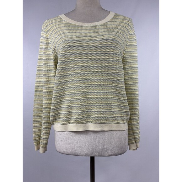 Veronica Beard Boise Sweater Butter Yellow Blue Striped Large Pullover - Picture 1 of 8